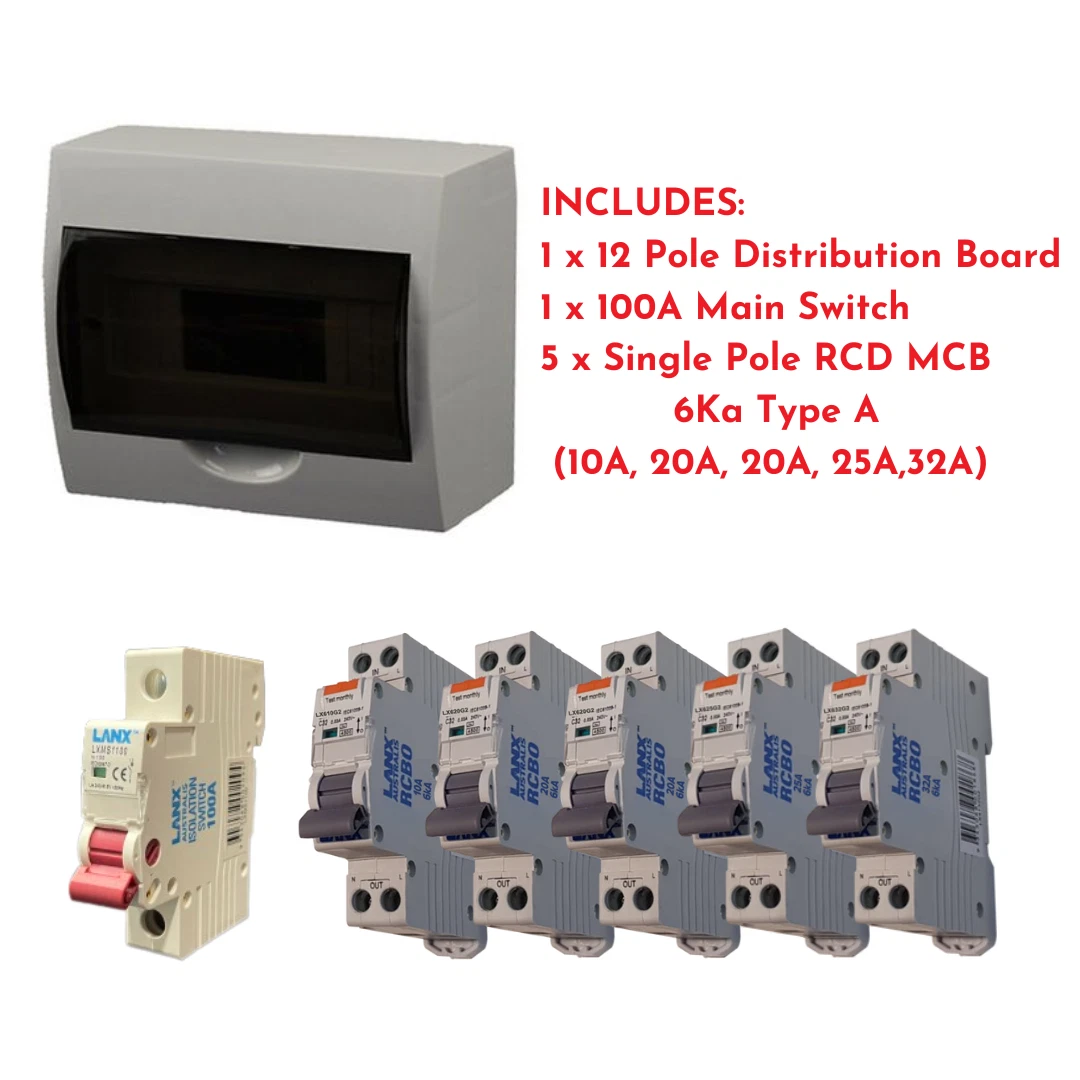 Lanx Complete 12 Pole Switchboard 6KA RCBO RCD MCB Type A Main Switch Board