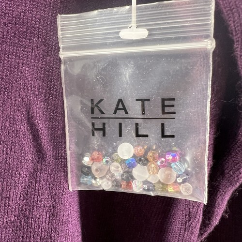 Kate Hill Sweater Womens L Purple Silk Blend Round Beaded Neckline 3/4 Sleeve - Picture 3 of 6