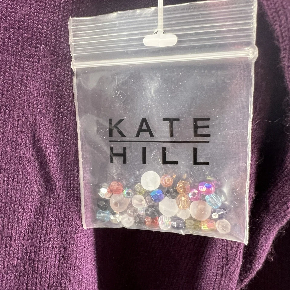 Kate Hill Sweater Womens L Purple Silk Blend Round Beaded Neckline 3/4 Sleeve - Image 3 of 4