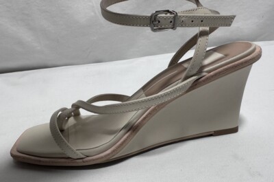 Dolce Vita Women Sandal Wedge Strappy Shoes Sz 7  Leather Ankle Strap Cream
