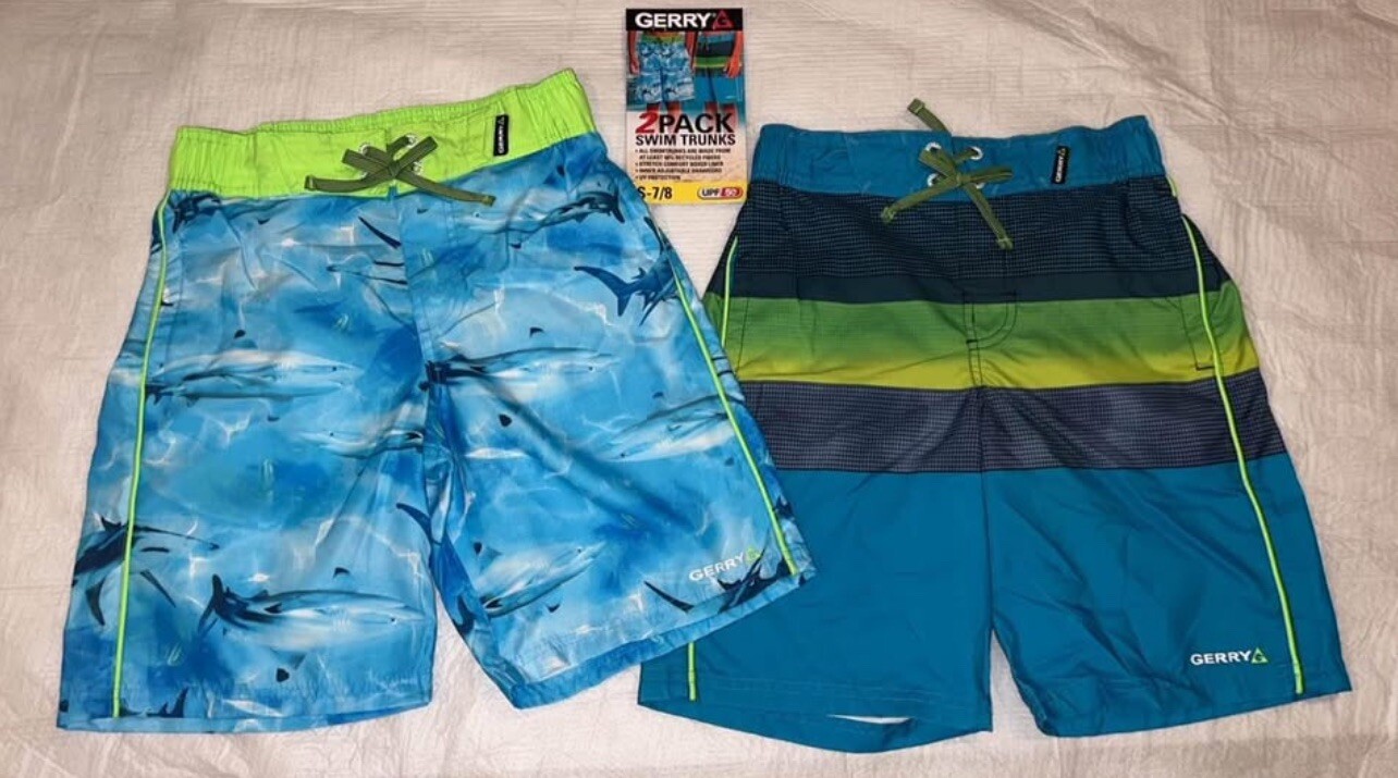 GERRY boys 2 Pack Swim Trunks Size S(7/8). 50+UPF New