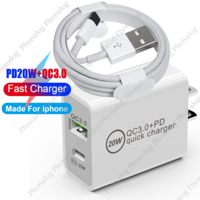 20W PD QC Power Adapter Cube USB Fast Charger Cable For iPhone 14 13 12 11 XR 8