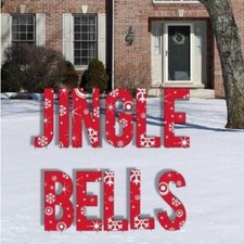Red Snowflake Jingle Bells Letters Yard Card 11 piece set - FREE SHIPPING