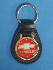 Chevrolet Bowtie Auto Leather Keychain Key Chain Ring Fob 063 Red On Chrome