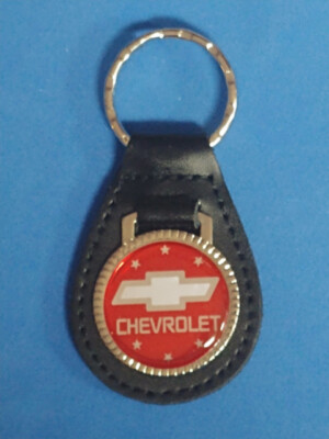 CHEVROLET BOWTIE AUTO LEATHER KEYCHAIN KEY CHAIN RING FOB #063 RED ON CHROME
