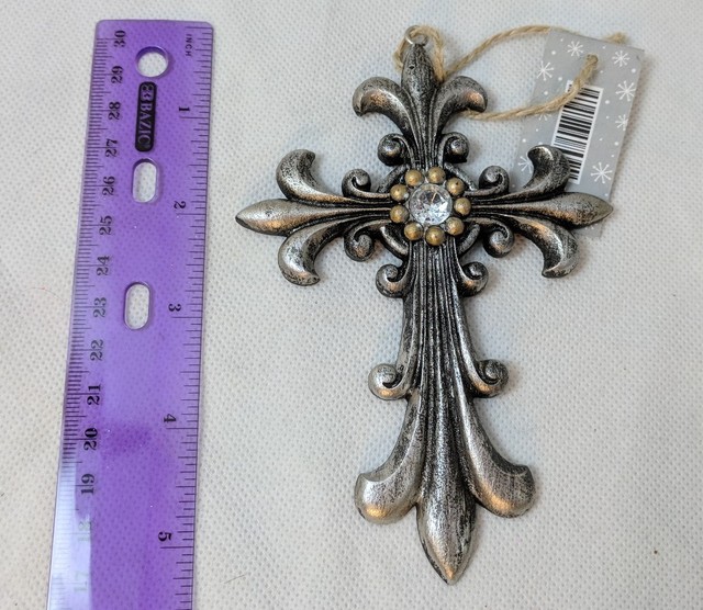 Hobby Lobby Christian Cross Silver Painted Resin Christmas 2017