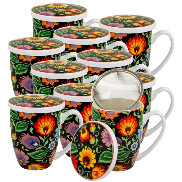 10Er Set Duo Etno Becher 380 Ml Etnic Mit Teesieb, New Bone China Porzellan-image