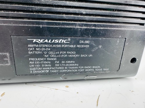 Realistic DX-390 AM/FM LW MW Shortwave PLL Synthesized Portable Receiver 20-214 - Picture 3 of 3