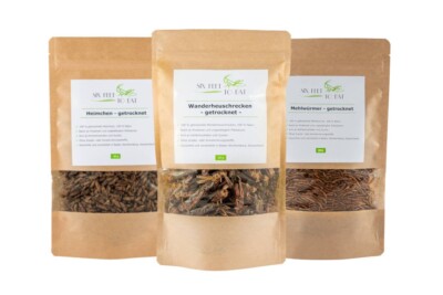 3er-Pack essbare Insekten, Heuschrecken, Heimchen, Mehlwürmer von catch-your-bug