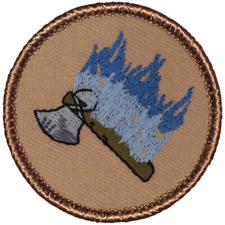 Blue Flaming Tomahawk Patrol Patch - 2" Round Embroidered Patch (105A)