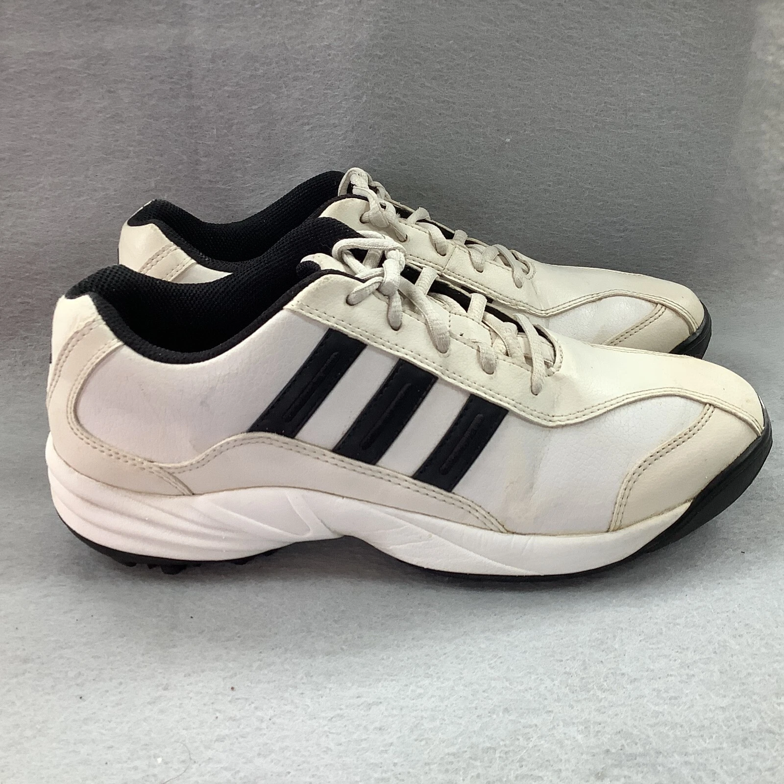 Scarpe da golf vintage Adidas da uomo taglia 7 bianche nere stile Traxion EVN791003