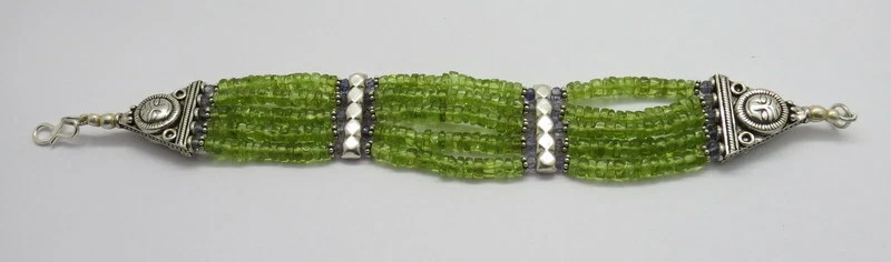 01 Chokar Bracelet Natural Gemstone Peridot 925 Silver Antique Beads 8" Long    - Image 2 of 4