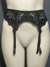 Vtg Victoria s Secret Suspender Garter Belt Sz Small Black Lace/Stretch Satin