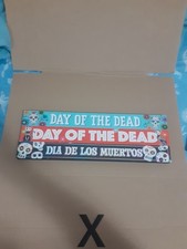 3x Halloween Decor Day of the Dead Sugar Skull Wooden TableTop Sign - NEW