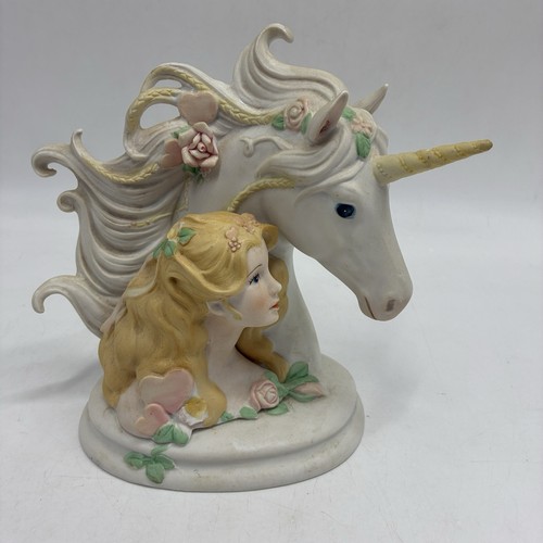 Unicorn horse Princess girl Enesco porcelain ceramic santiago vintage Damaged.