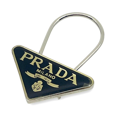 Prada Triangle Plate Logo Metal Bag Charm Keyring Keychain Black Silver M285