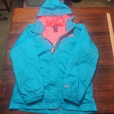 NORTH FACE HYVENT FULL ZIP RAIN JACKET GIRLS SZ XL 18 GREEN PINK MESH LINED HOOD