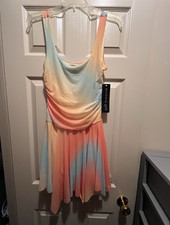 Madden Girl Pink Blue Yellow Tie Dye Ruched Cowl Neck Asymmetric Dress M