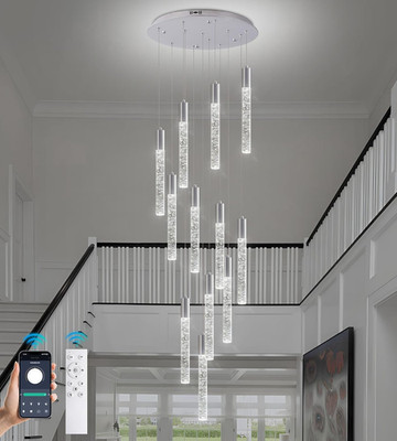 Elegant 12-Light Crystal Chandelier, Spiral LED Raindrop Pendant Fixture