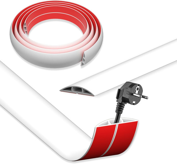 Kabelkanal Weiß Selbstklebend, 6Cmx1M Flexible Klein Kabelkanal Boden PVC Kabelb-image