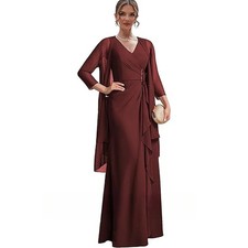 Classic 2 Pieces Mother of The Bride Dresses Wedding V Neck Chiffon Floor Length