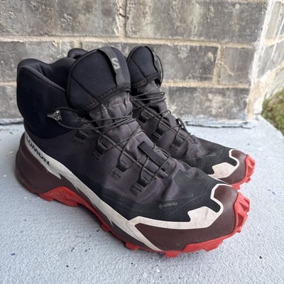 SALOMON Cross Hike Mid GTX 2 Gore-Tex Hiking Boots Mens 8.5 Black Red 417359