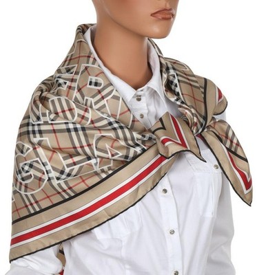 NEW BURBERRY LOGO CHECK SILK SQUARE SCARF 90X90CM