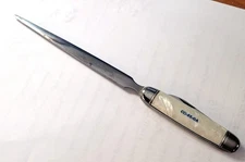 9" Vintage LK Co USA Letter Opener w/Knife Combo Faux Pearl Handle CO-RE-GA