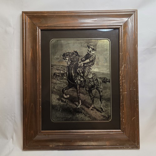 Vintage 1974 Lucid Lines Frederic Remington Old West Cowboy Rider Glass 13 x 10 - Picture 9 of 14