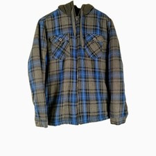 Men's Plaid Hoodie Jacket Zip Up Fleece Sherpa Lined Sz Medium Dark Gray/Blue