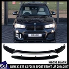 FOR BMW X3 F25 X4 F26 M SPORT FRONT LIP SPLITTER SPOILER GLOSS BLACK 2014-2017