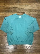 Vintage 80s Blank Crewneck Distressed Size Medium Teal Color 42