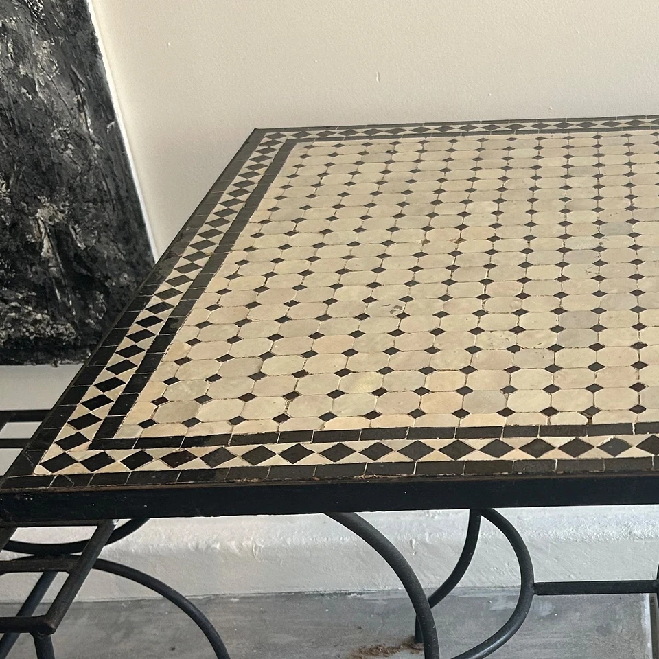 Outdoor Moroccan Table Handmade  with two chairs  Beige & Black - Image 4 of 4