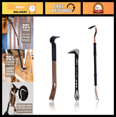 Nail Puller & Pry Bar Tool Set - 10'', 15'', 30'' High-Carbon Steel Crowbar, Vetera