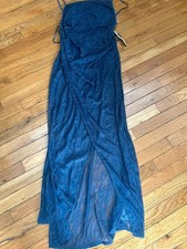 ASOS Edition Lace Maxi Dress US 6 Navy Blue Strappy Back High Slit Formal NWT