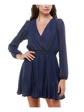 TRIXXI Womens Navy Sheer Surplice Neckline Short Evening Dress M