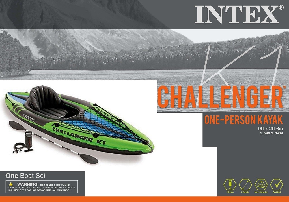 Intex Challenger K1 Inflatable Kayak 1 Person with Oars and Pump Green/Blue