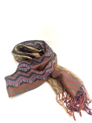 Cashmere Silk Viscose Scarf Wrap Colorful Chevron Handmade in Nepal