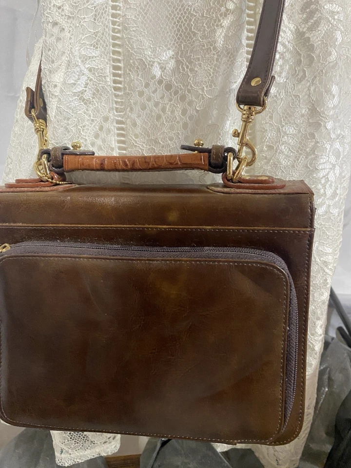 Bandolera organizadora de cuero marrón bellerose vintage cartera bolso de hombro Foto 3 de 4
