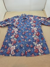 VTG pierre cardin shirt Mens Sz m Blue Flower Pattern Shot Sleeve Button Up