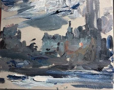 Small 8”x10” Paris Cityscape At Night Modern Cubism Oil Painting