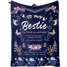 Bestie Gifts for Women - Best Friend Blanket, 60 x 50 Inch - Flannel Blue