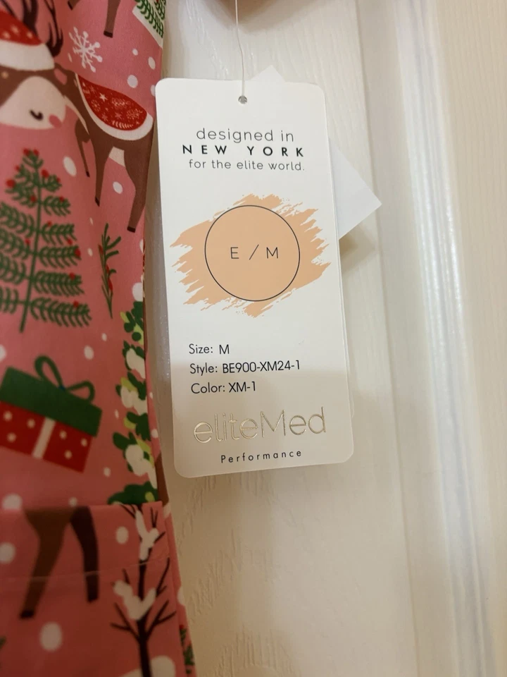 eliteMed Christmas pink reindeer Scrub Top, medium - Image 2 of 2