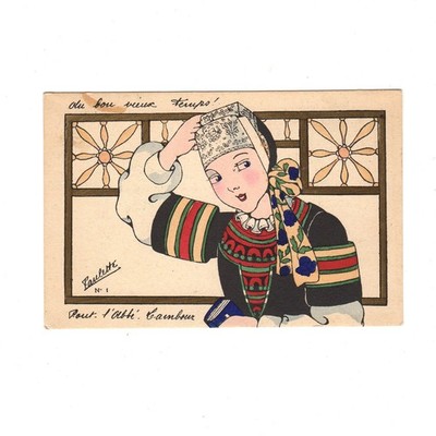 French POSTCARD Artist Signed Paulette Bon Vieux Temps Good Old Times Vintage