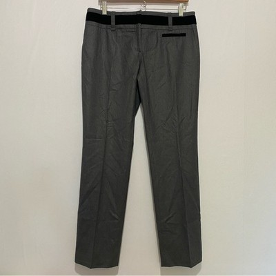 CELINE Gray Wool Trousers Velvet Trim Tailored Pants 44 (US 12) Made in France