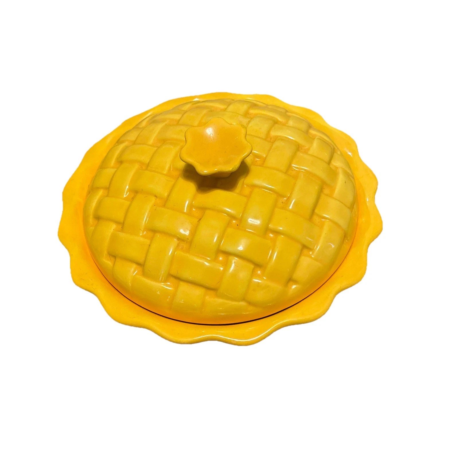 Vintage 1976 BELL CERAMICS Pie Holder/ Keeper Lattice Topped Lid (Holds 8" Pie)