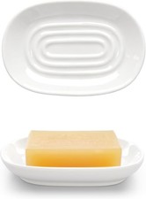 Ceramic Soap Dish for Bath Sink- Modern White Bar Soap Holder for Shower - Easy