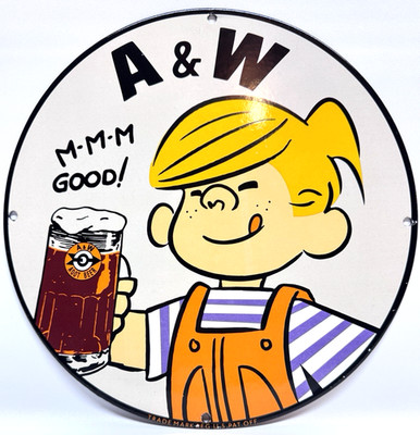 Vintage A&W Root Beer Porcelain Sign Service Station Soda Pop Advertising