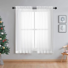 OWENIE Sheer White Curtains Living Room 54 42"W x 54"L Pack of 2 ,
