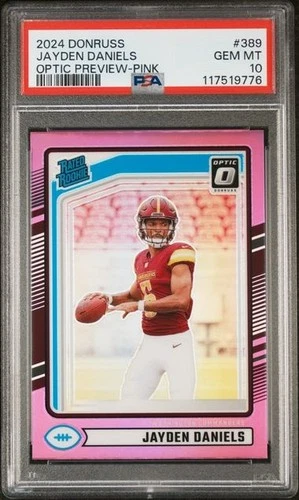 2024 Panini Donruss #389 Jayden Daniels - Optic Preview Pink RC PSA 10